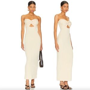 Strapless Twist-Front Cream Maxi Dress